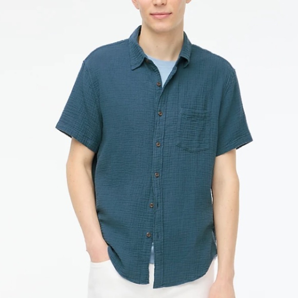 J crew opal blue Short-sleeve gauze shirt
